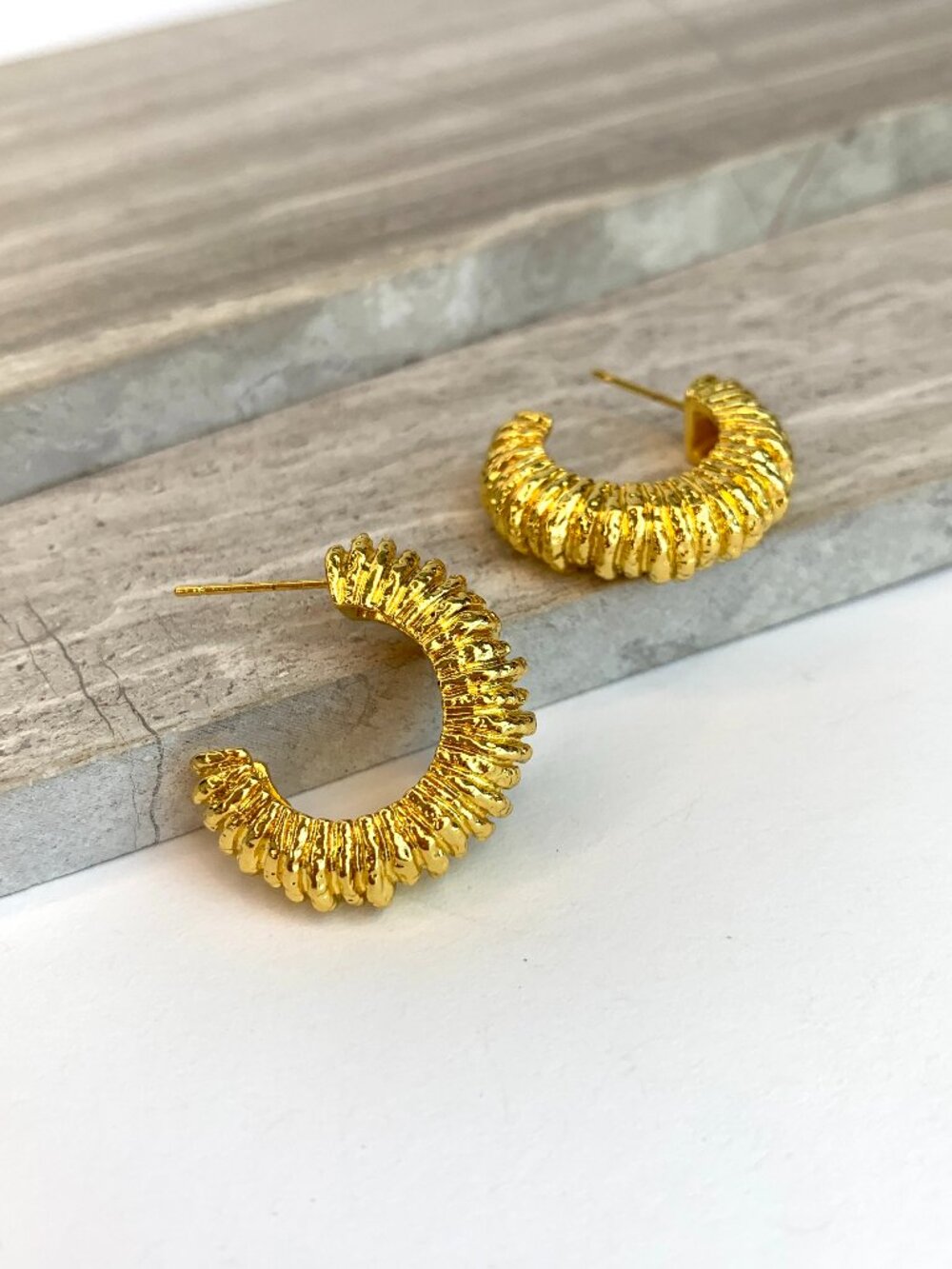NEW ~ Anthropologie 18K Gold Plated Textured Hoop Earrings